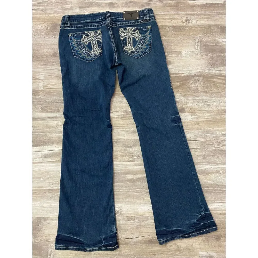 Montana West Trinity Ranch Flare Jeans Embroidered Womens JR’s Sz 17